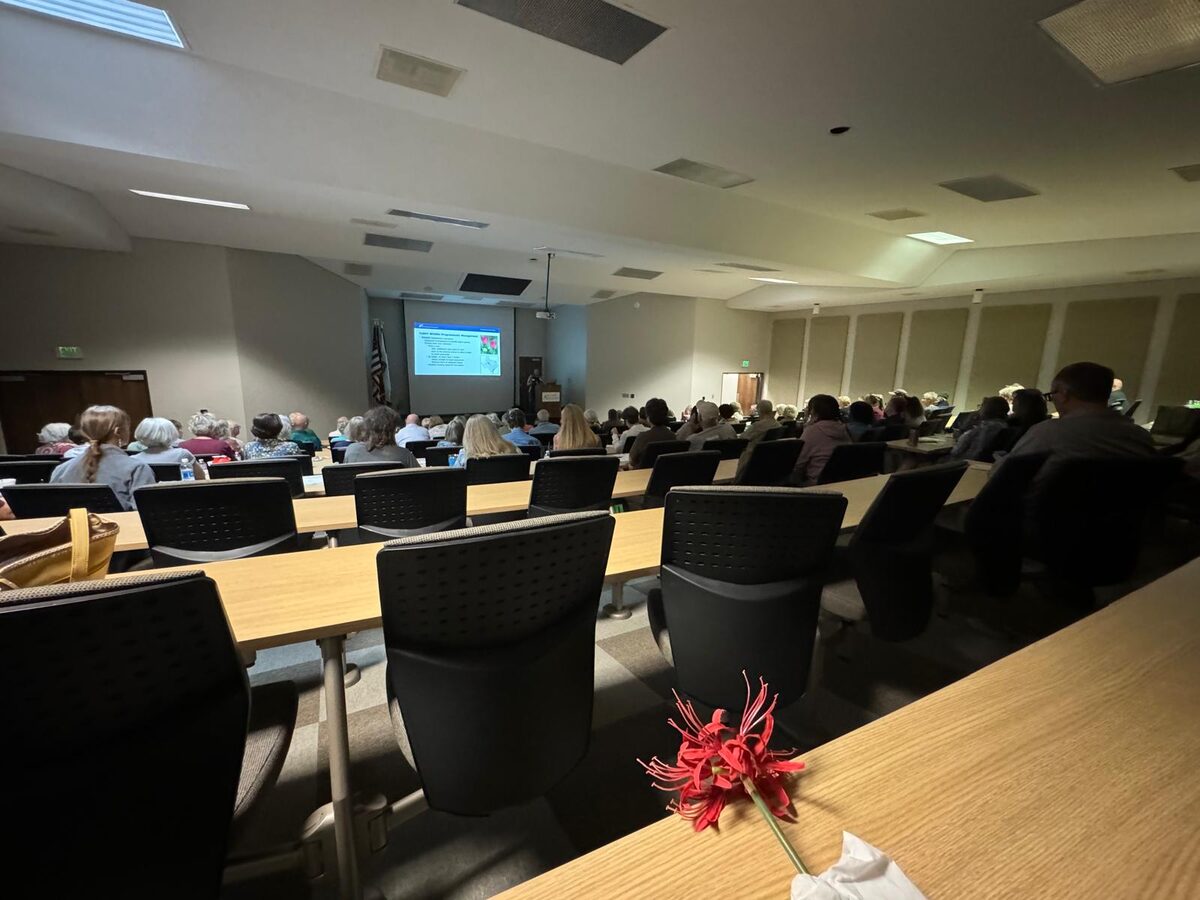 Chris speaks to a room of master gardeners