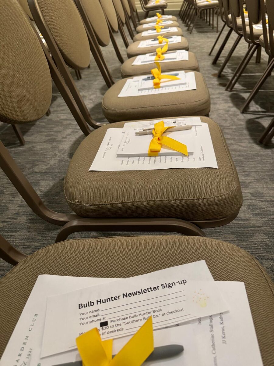 Bulb Hunter newsletter sign-ups waiting on every chair